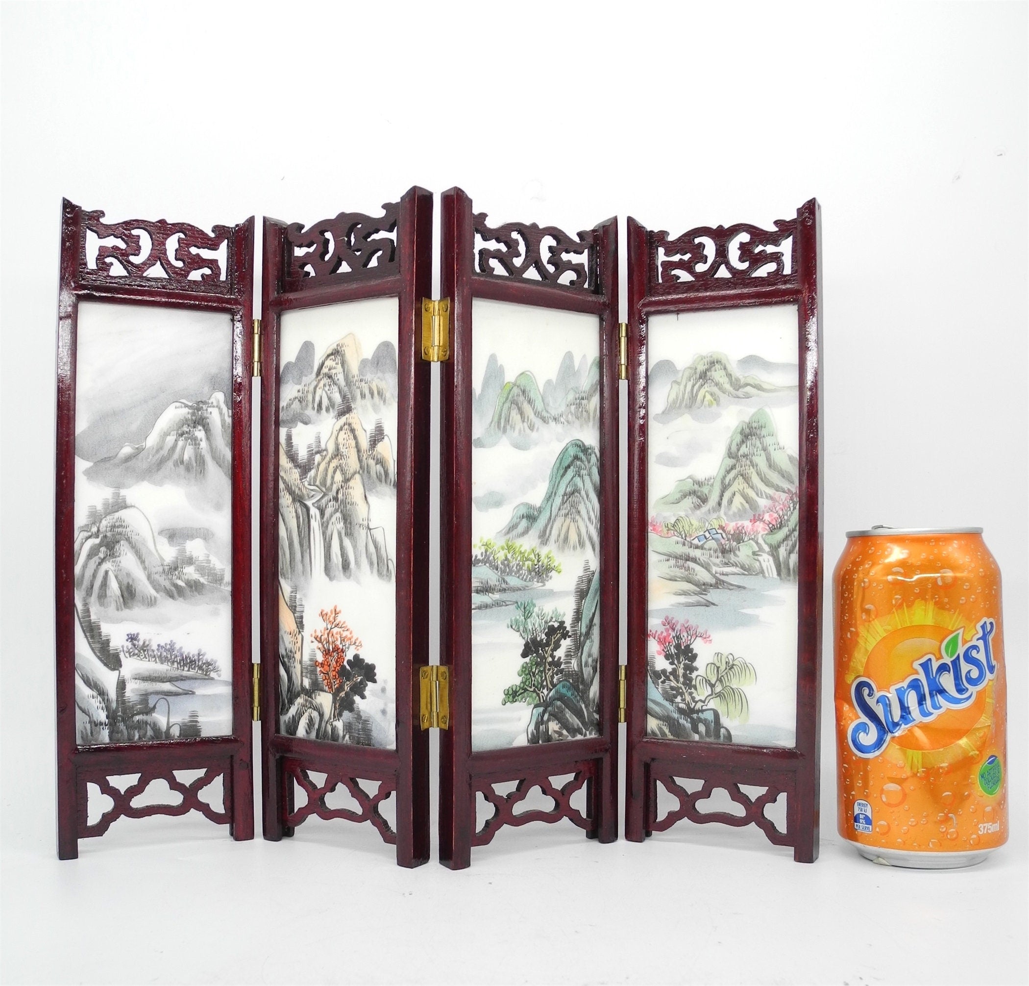 Vtg Marble Asian Decorative Table Folding Screen, hand painted, Asian Interior,