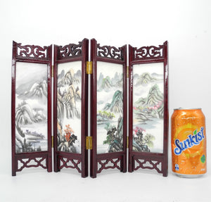 Vtg Marble Asian Decorative Table Folding Screen, hand painted, Asian Interior,