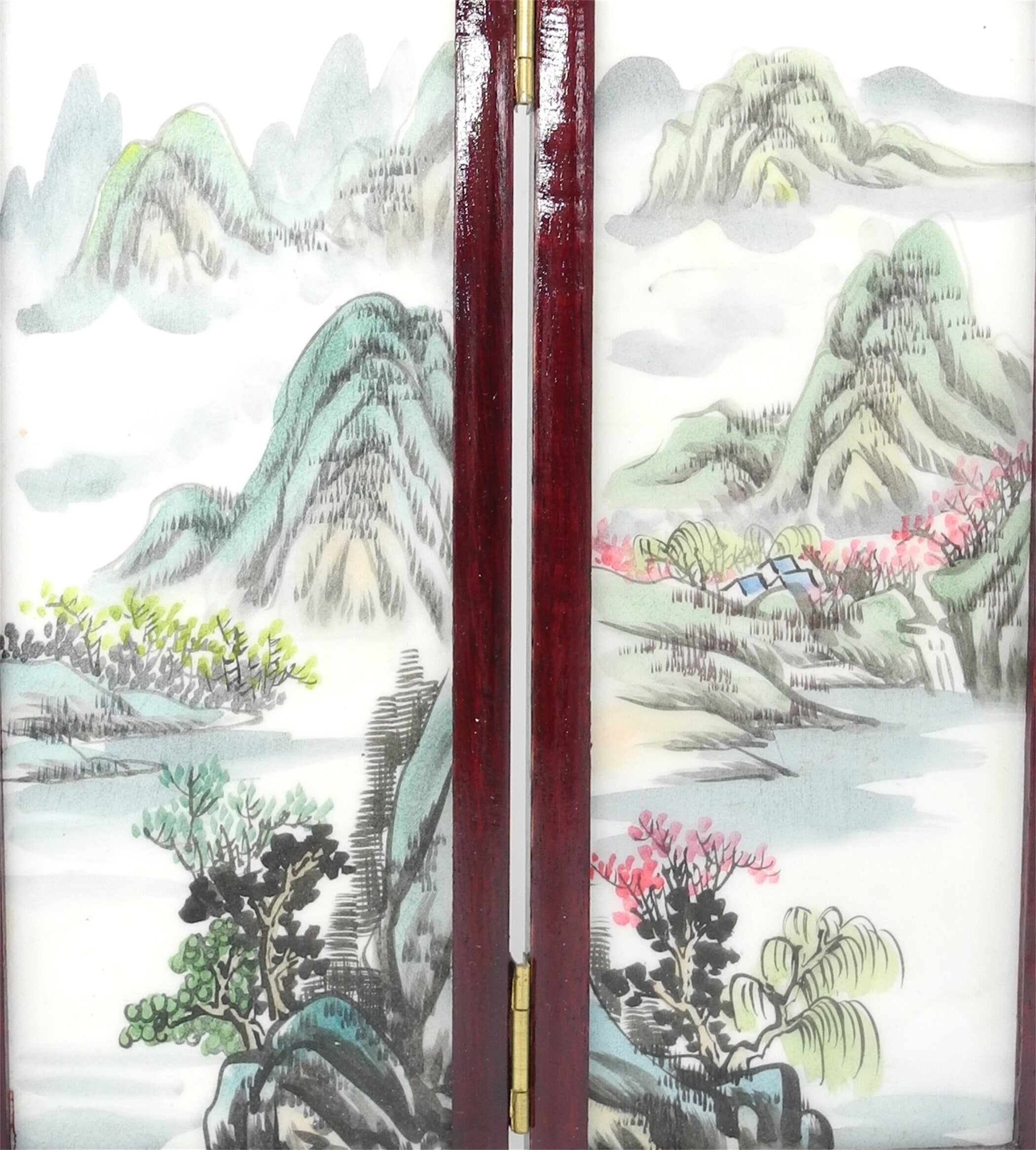 Vtg Marble Asian Decorative Table Folding Screen, hand painted, Asian Interior,