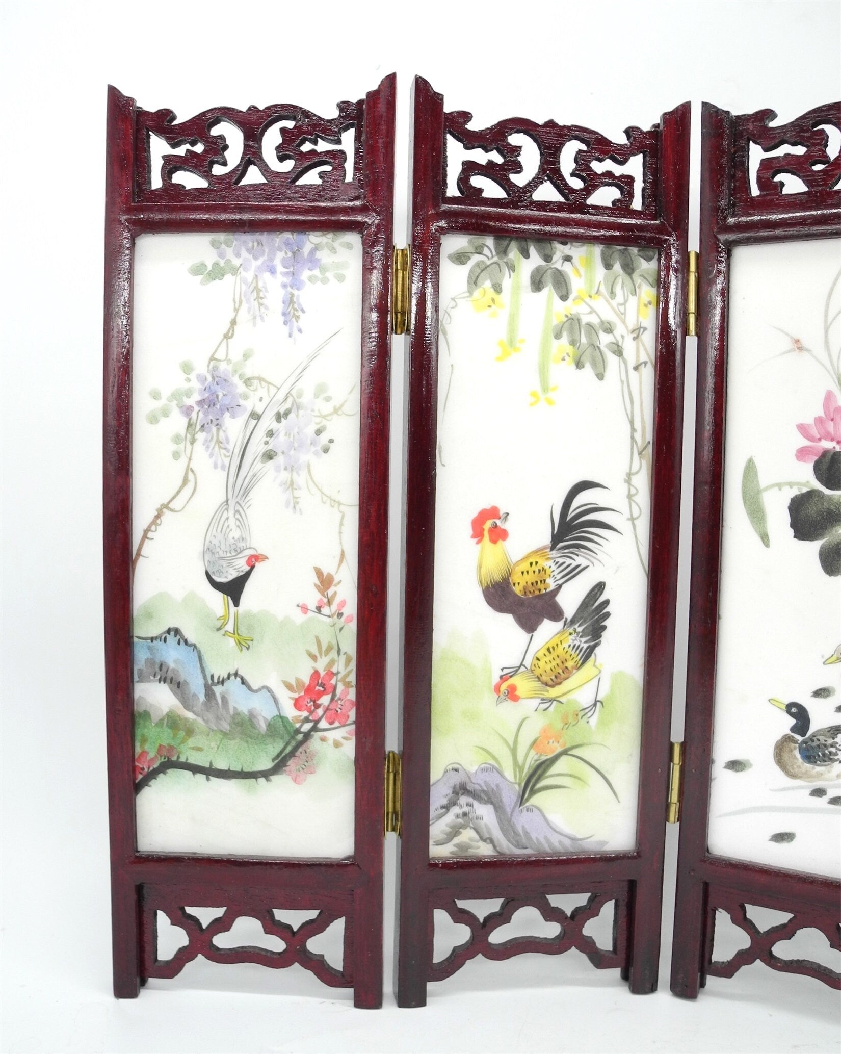 Vtg Marble Asian Decorative Table Folding Screen, hand painted, Asian Interior,