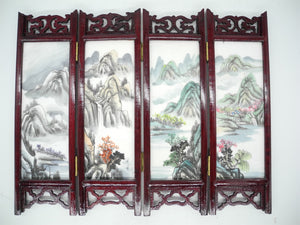 Vtg Marble Asian Decorative Table Folding Screen, hand painted, Asian Interior,