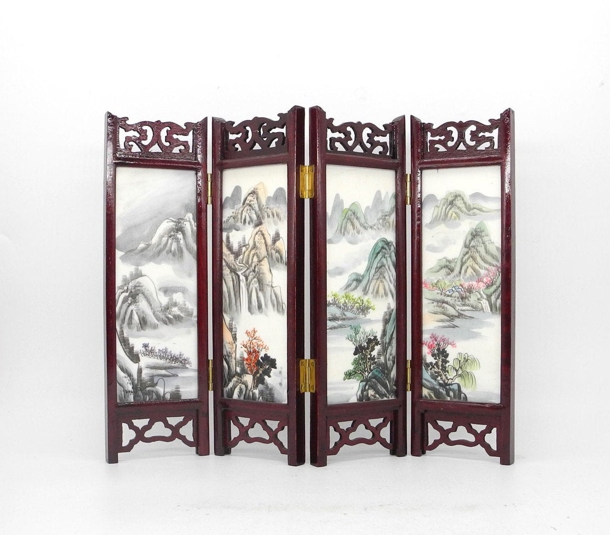Vtg Marble Asian Decorative Table Folding Screen, hand painted, Asian Interior,