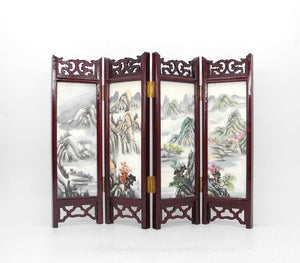 Vtg Marble Asian Decorative Table Folding Screen, hand painted, Asian Interior,