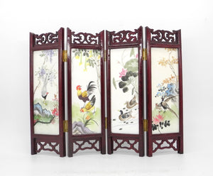 Vtg Marble Asian Decorative Table Folding Screen, hand painted, Asian Interior,