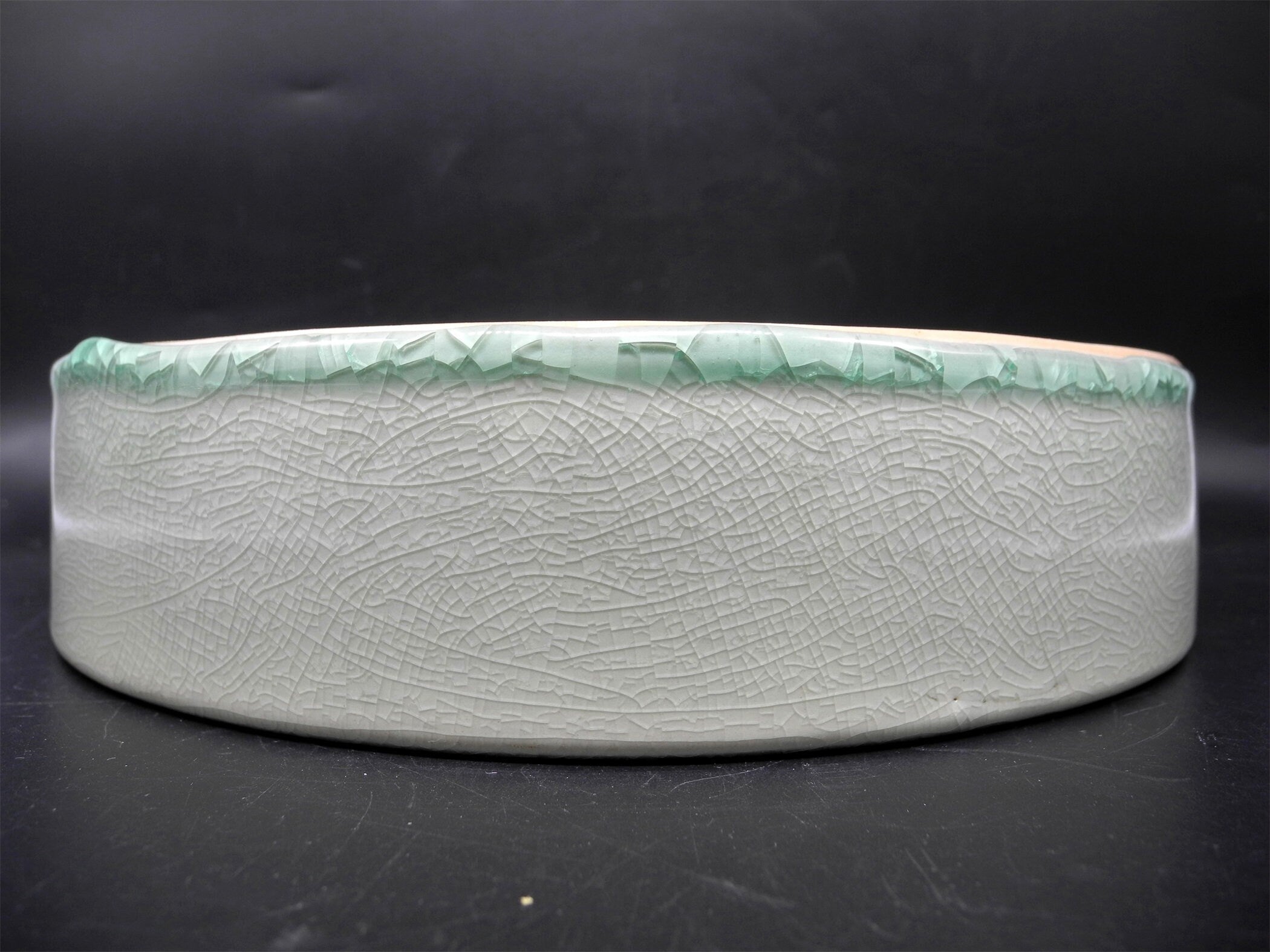 Vtg Chinese Blue Green Crackled Porcelain Bowl, Home Decor,