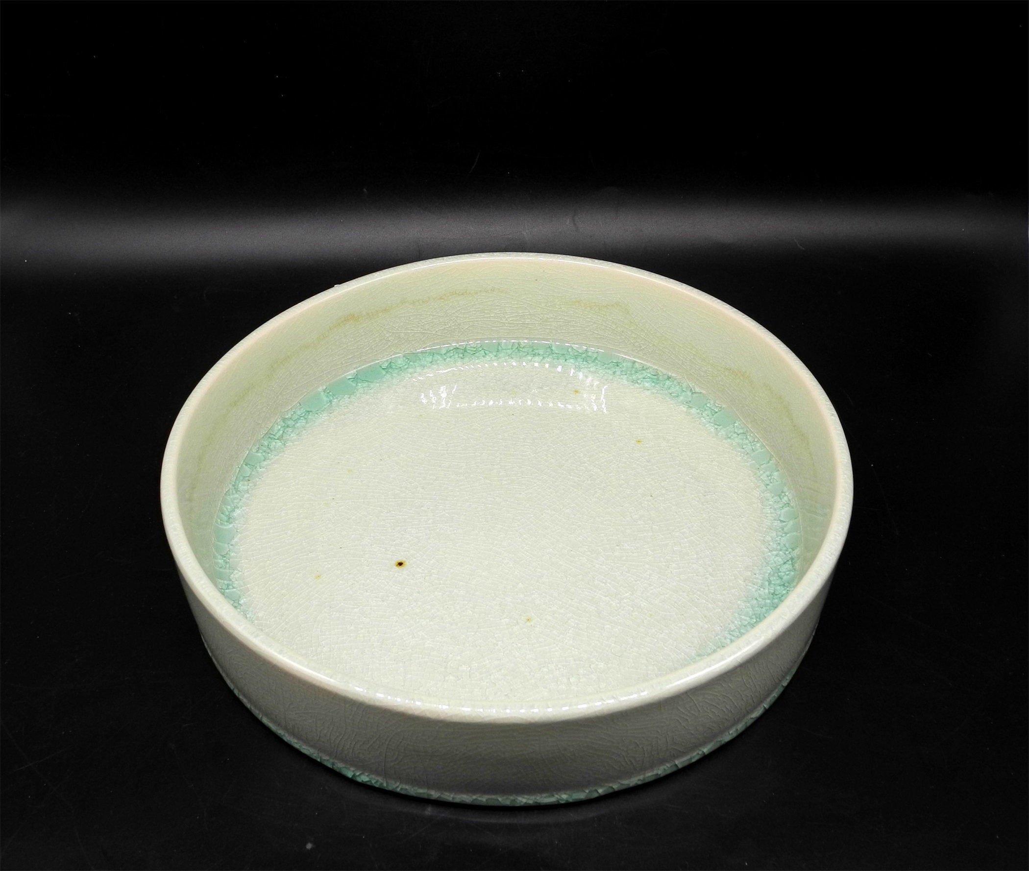 Vtg Chinese Blue Green Crackled Porcelain Bowl, Home Decor,