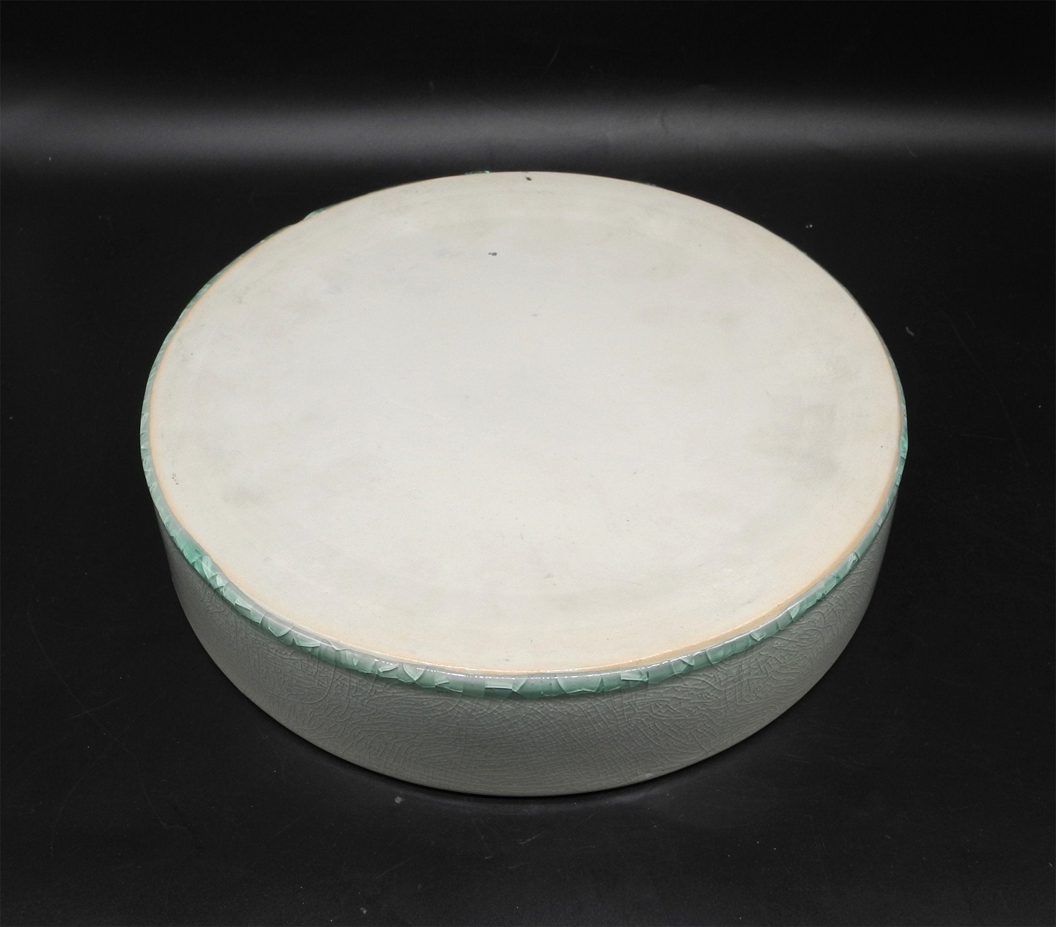 Vtg Chinese Blue Green Crackled Porcelain Bowl, Home Decor,