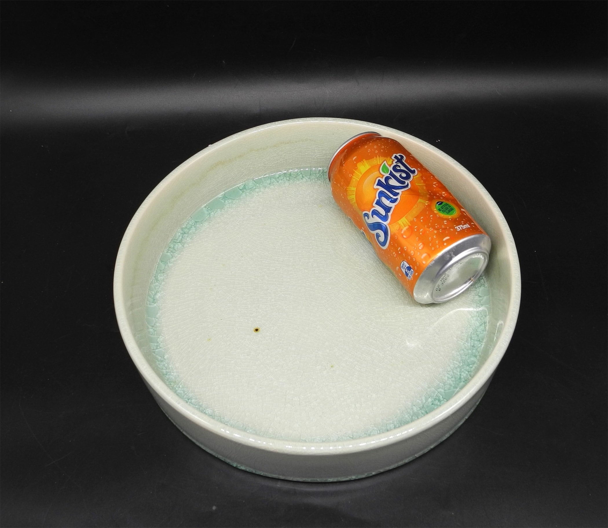 Vtg Chinese Blue Green Crackled Porcelain Bowl, Home Decor,