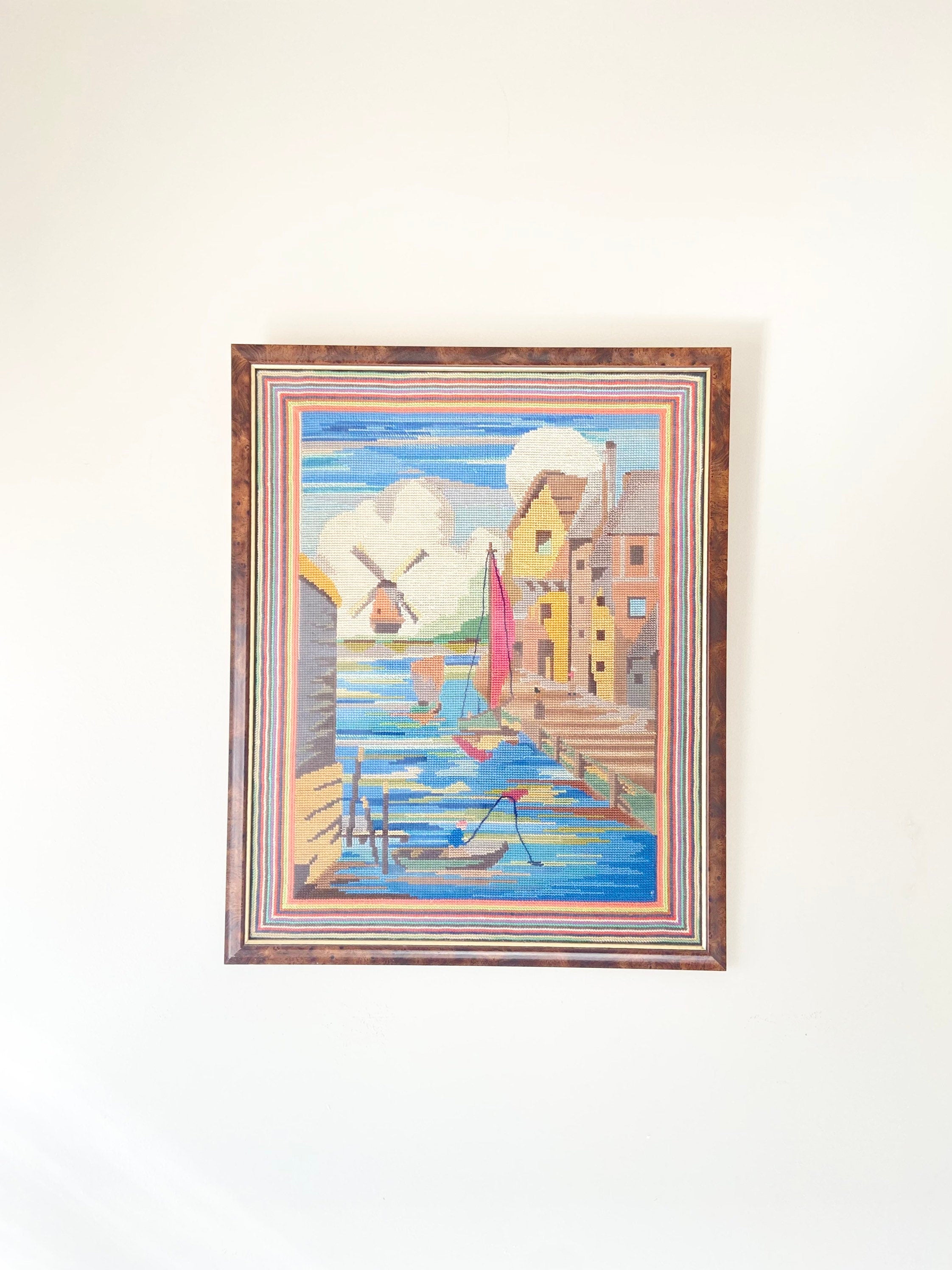 60*50cm Framed handmade tapestry, needlepoint wall hanging, Scandinavian tapestry wall decor