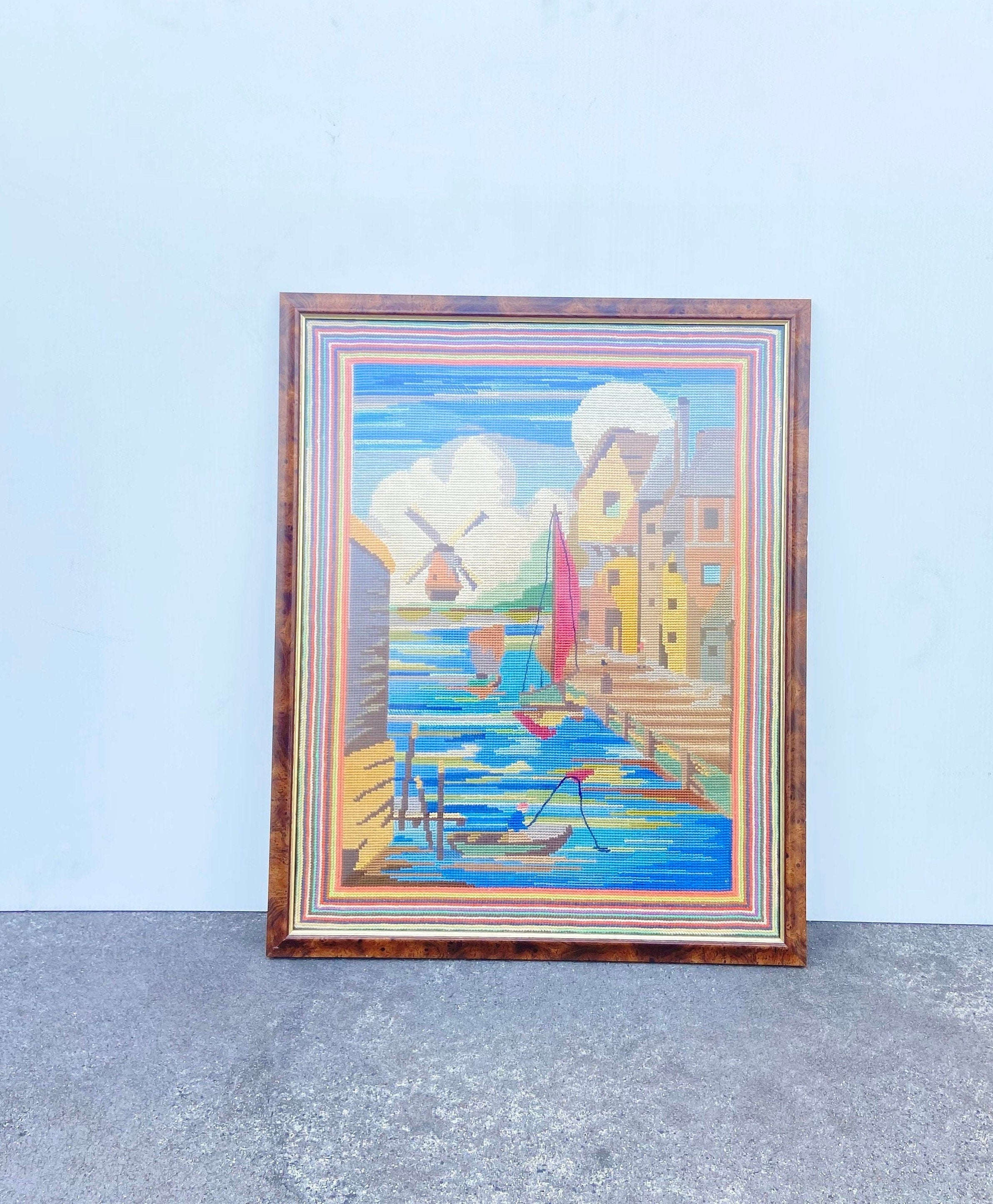 60*50cm Framed handmade tapestry, needlepoint wall hanging, Scandinavian tapestry wall decor