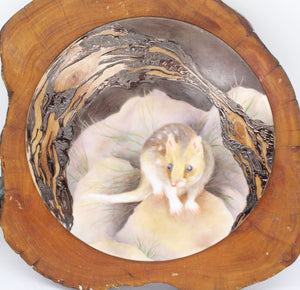 Sigend Painting on Plate with Wooden slice , Home Decor