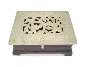 Vintage Wooden Trinket  Box with Silver colour Metal Cover , Trinket Box, Wooden Box, Dresser Box