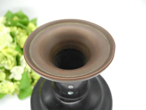 Vtg Brass Vase with Black Enamel with Inlaid Abalone Shell, Chinese Vase, Vase