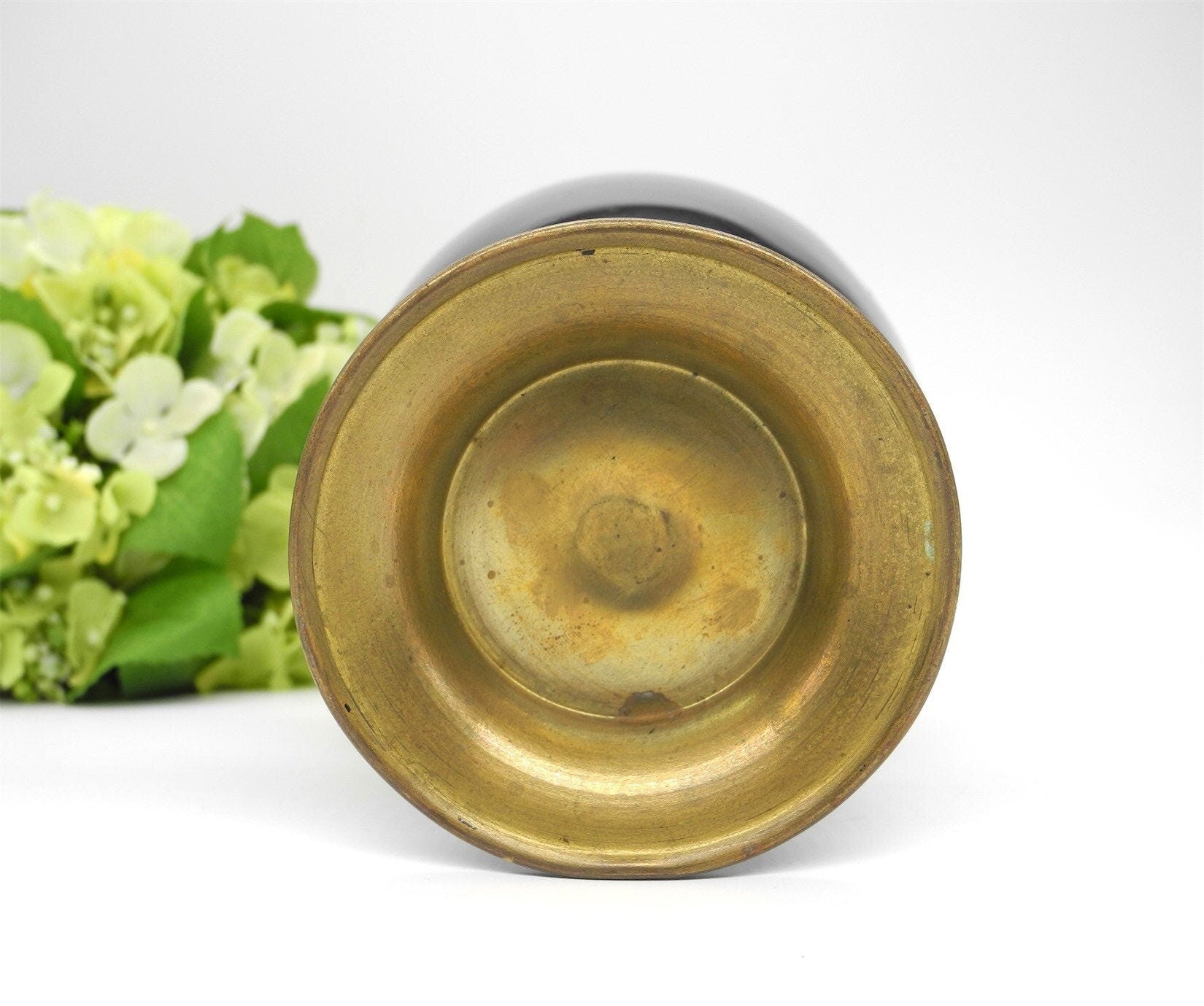 Vtg Brass Vase with Black Enamel with Inlaid Abalone Shell, Chinese Vase, Vase