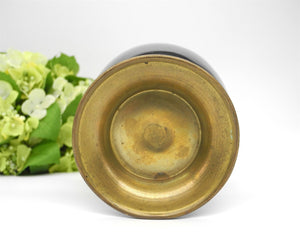Vtg Brass Vase with Black Enamel with Inlaid Abalone Shell, Chinese Vase, Vase