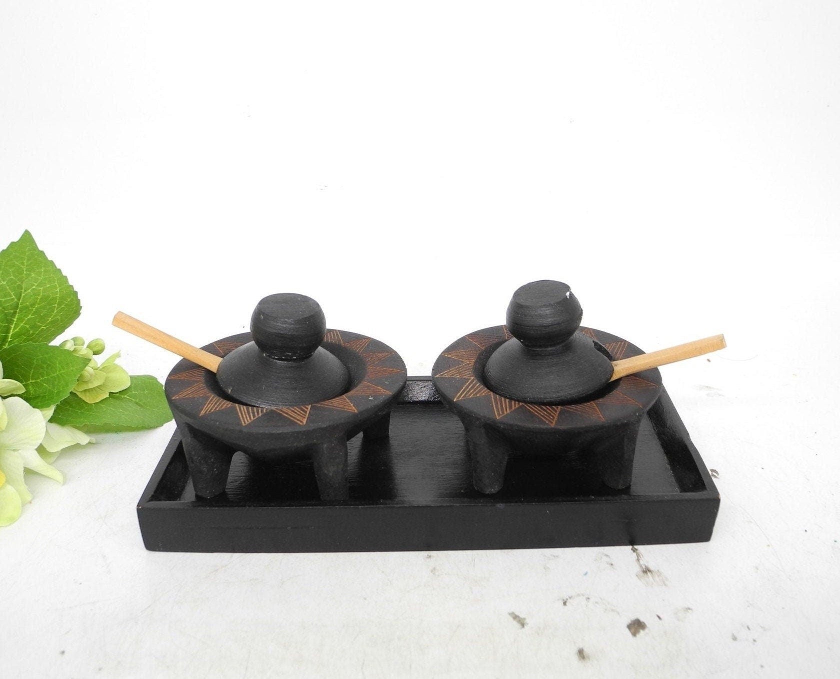 Vtg Wooden Condiments Set, Wooden Bowls, Table Setting