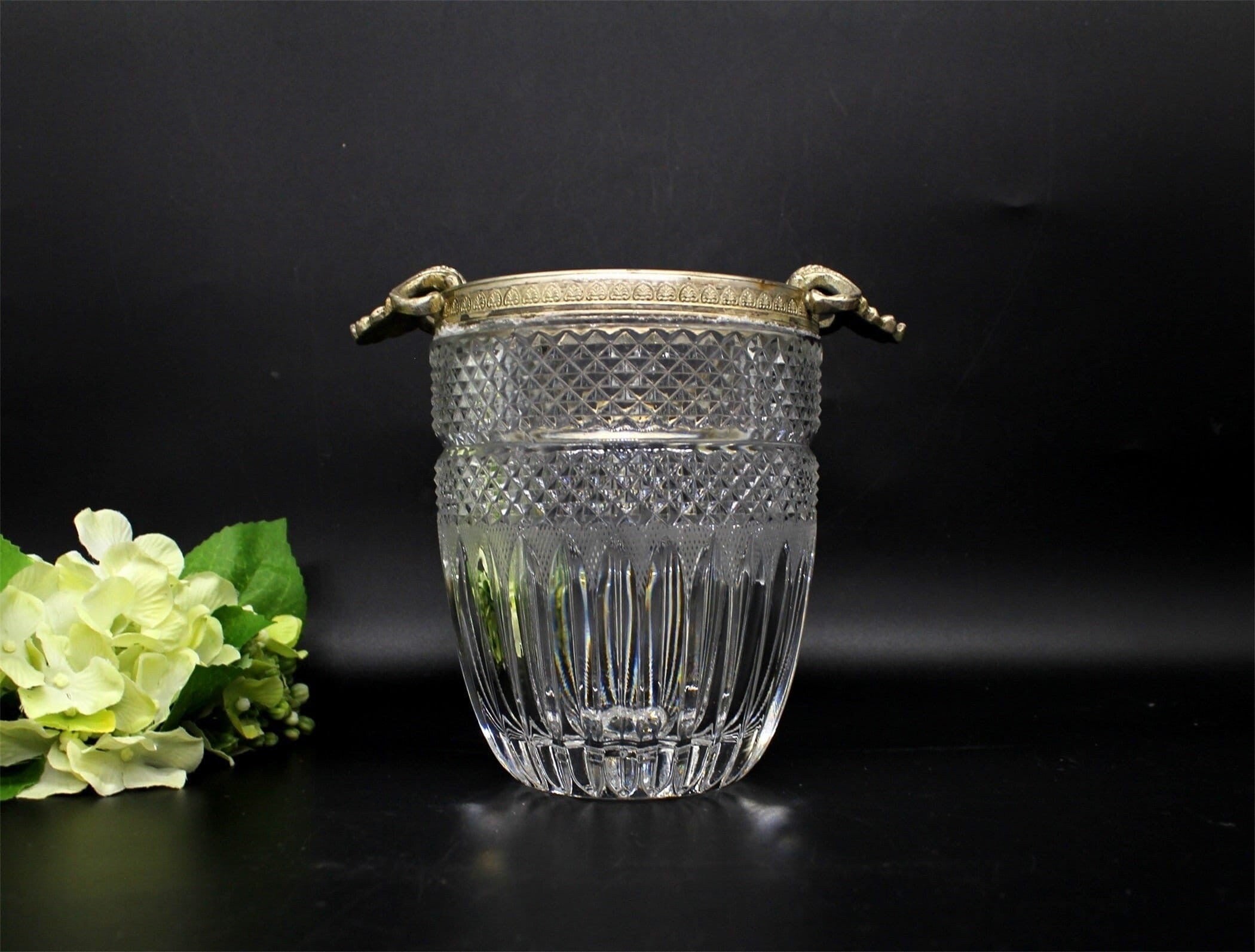 Vtg Crystal Vase with Silverplated Handle, Home Decor