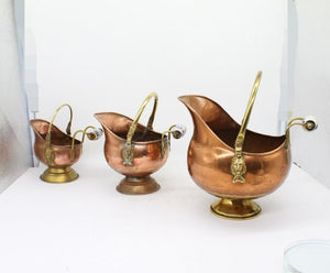 3x Copper Coal Scuttles, Home décor