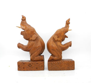 Pair Hand Carved Wooden Elephants , Home Decor