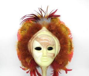 Venetian Feather Mask with Stick,
