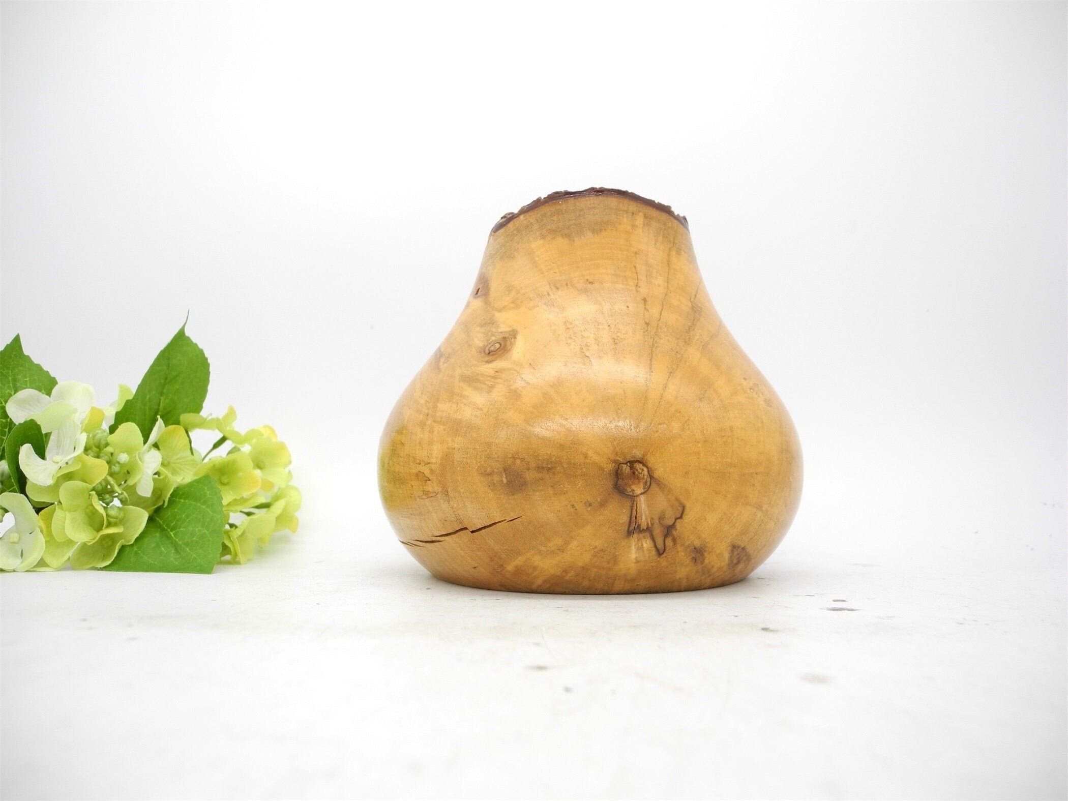 Vtg Wooden Turned Vase, Natural Vase,