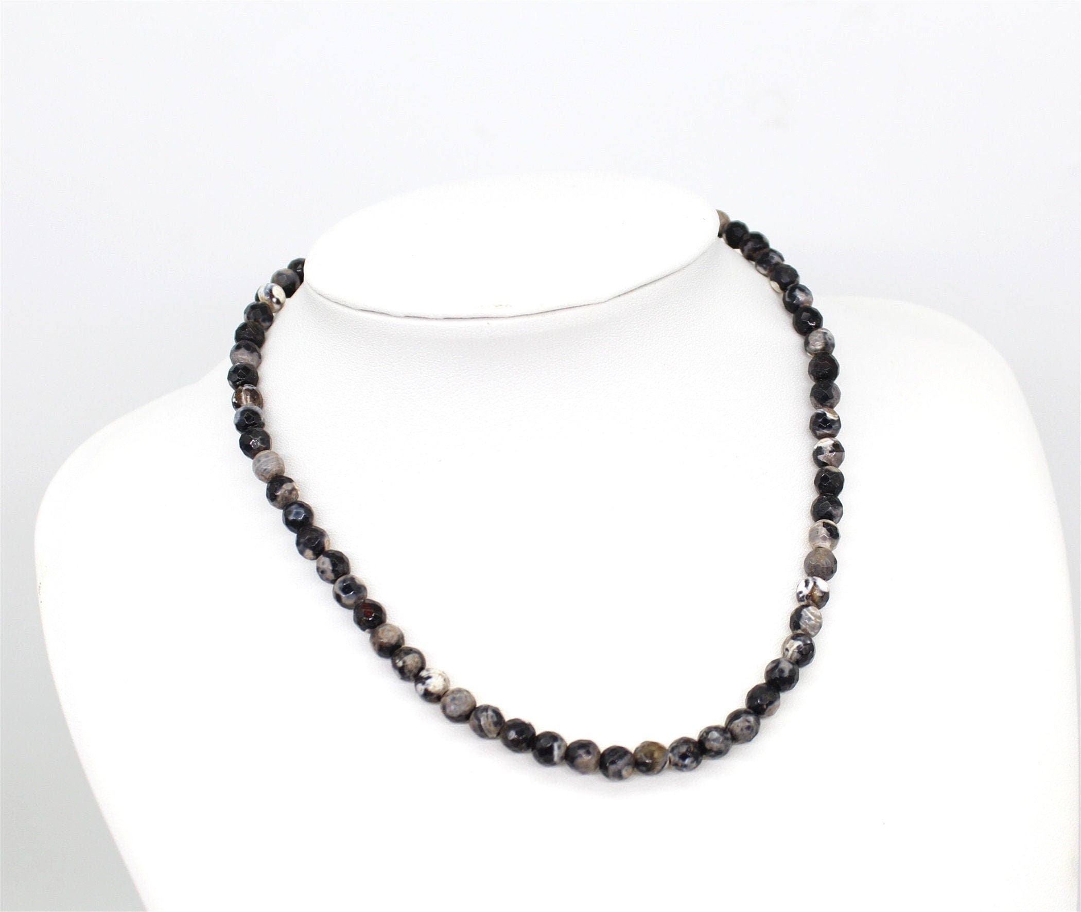 Natural Black Faceted  Agate Necklace