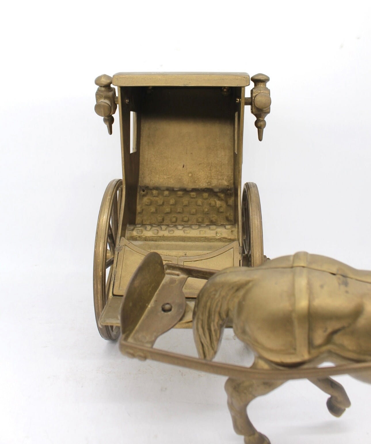 XL 60cmL 4.5kg Antique Solid Brass Horse Pulling Carriage,