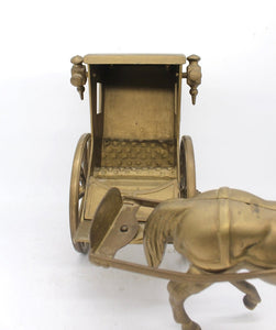 XL 60cmL 4.5kg Antique Solid Brass Horse Pulling Carriage,