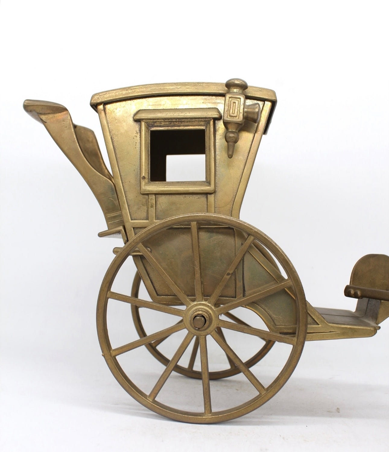 XL 60cmL 4.5kg Antique Solid Brass Horse Pulling Carriage,