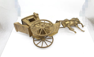 XL 60cmL 4.5kg Antique Solid Brass Horse Pulling Carriage,