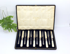 12P Australian Made S& S EPNS Mother Of Pearls Fork and Knife Set in Box,