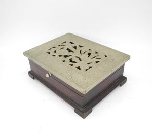 Vintage Wooden Trinket  Box with Silver colour Metal Cover , Trinket Box, Wooden Box, Dresser Box