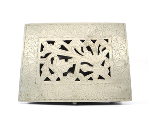 Vintage Wooden Trinket  Box with Silver colour Metal Cover , Trinket Box, Wooden Box, Dresser Box