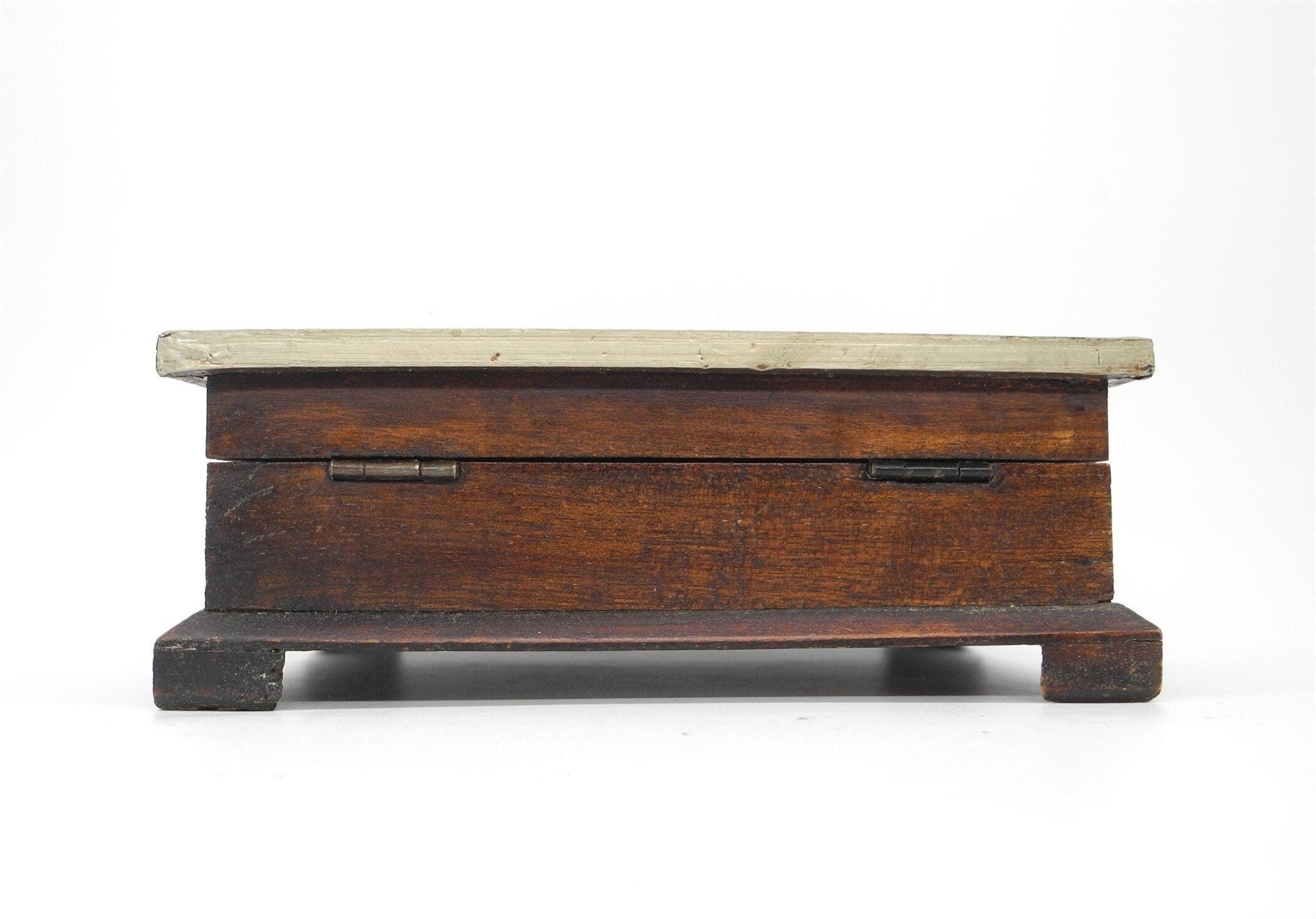 Vintage Wooden Trinket  Box with Silver colour Metal Cover , Trinket Box, Wooden Box, Dresser Box