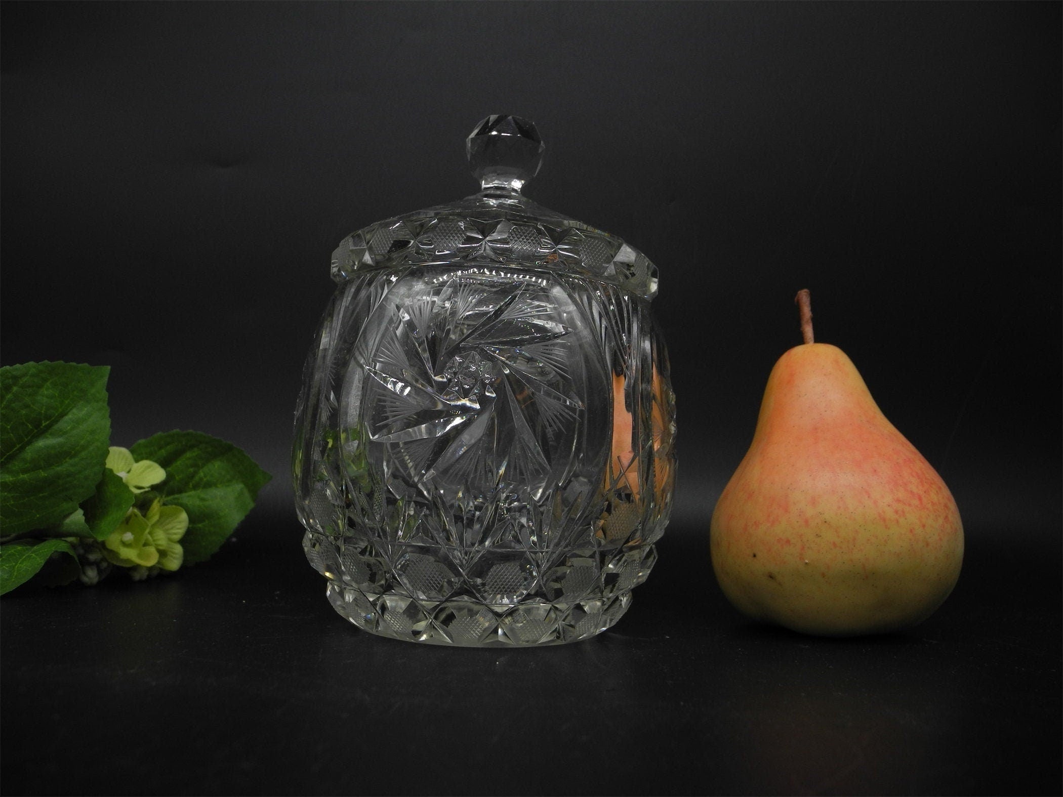 Vtg Crystal Hand Cut Lidded Jar, Home Decor