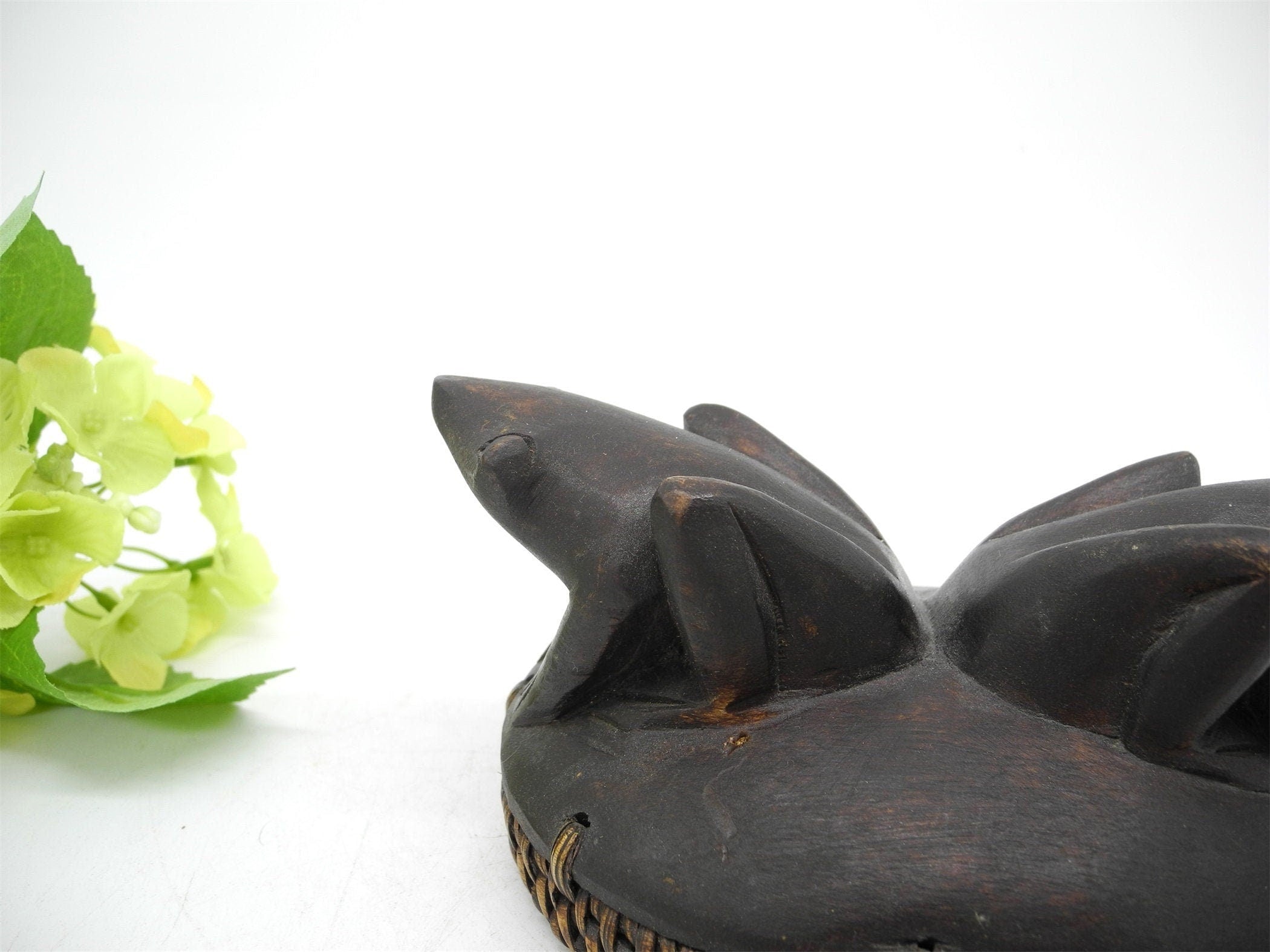 Vtg Frog Figurine Cover Lid, Wooden