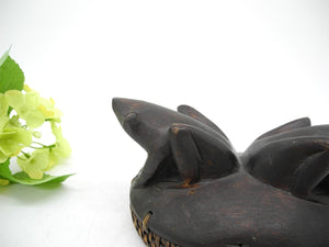 Vtg Frog Figurine Cover Lid, Wooden