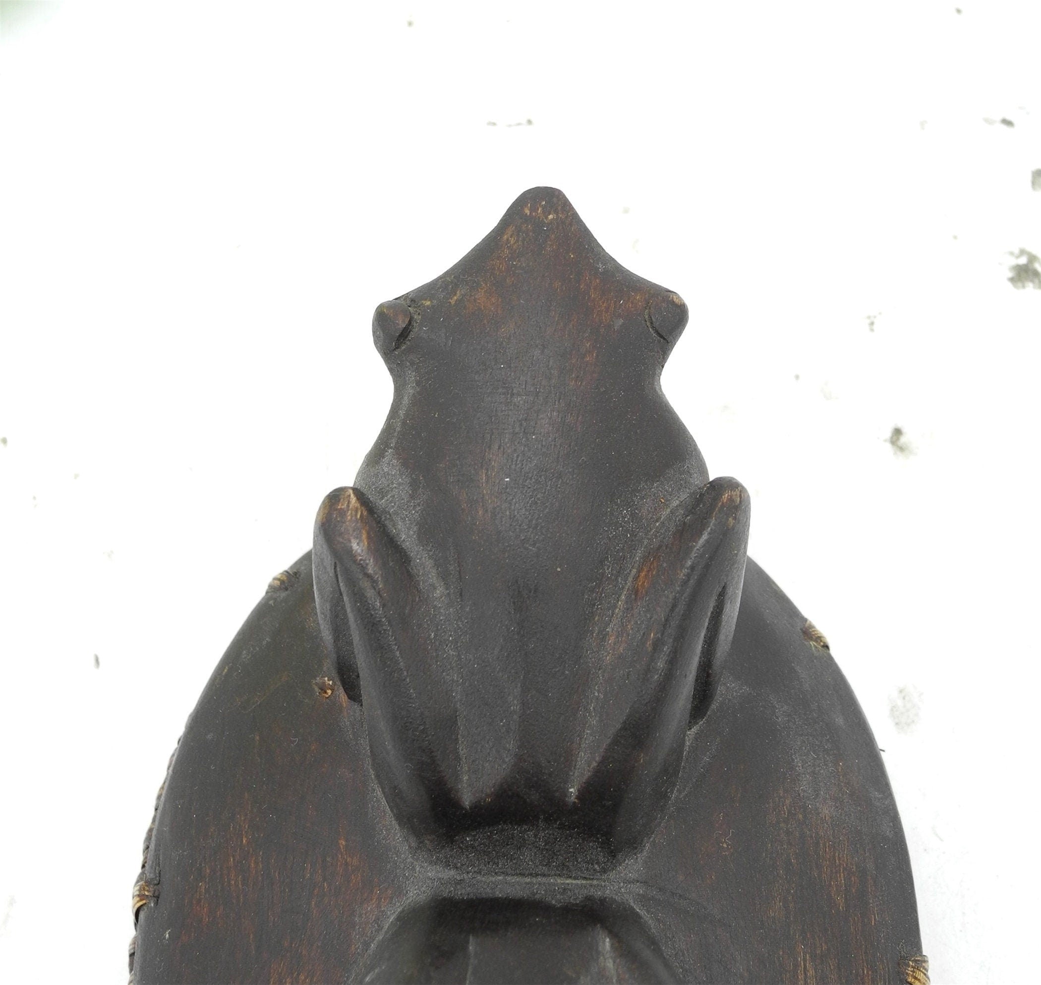 Vtg Frog Figurine Cover Lid, Wooden