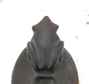 Vtg Frog Figurine Cover Lid, Wooden