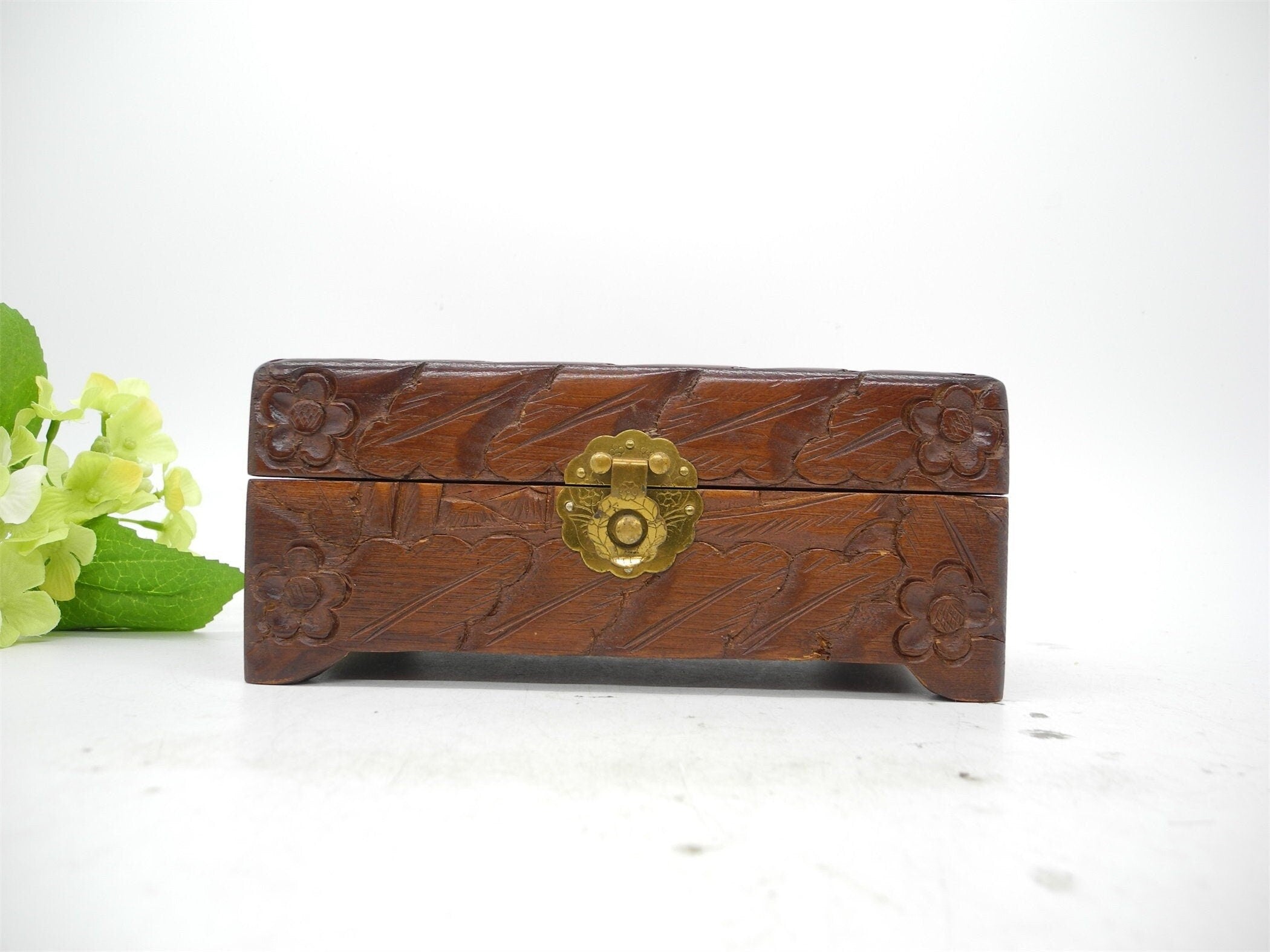 Vtg Camphor Wooden Trinket Box, Chinese Handcraft,