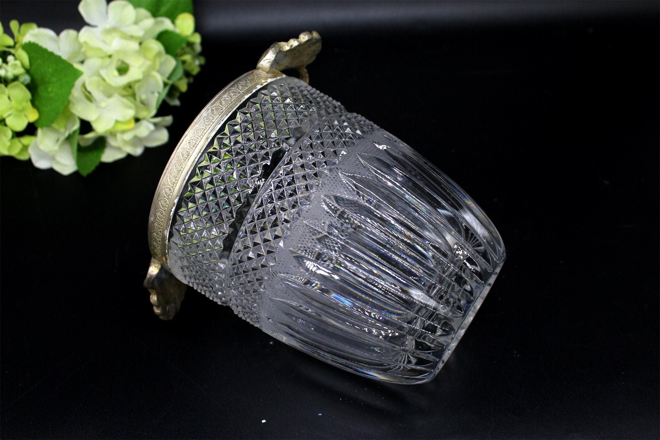 Vtg Crystal Vase with Silverplated Handle, Home Decor
