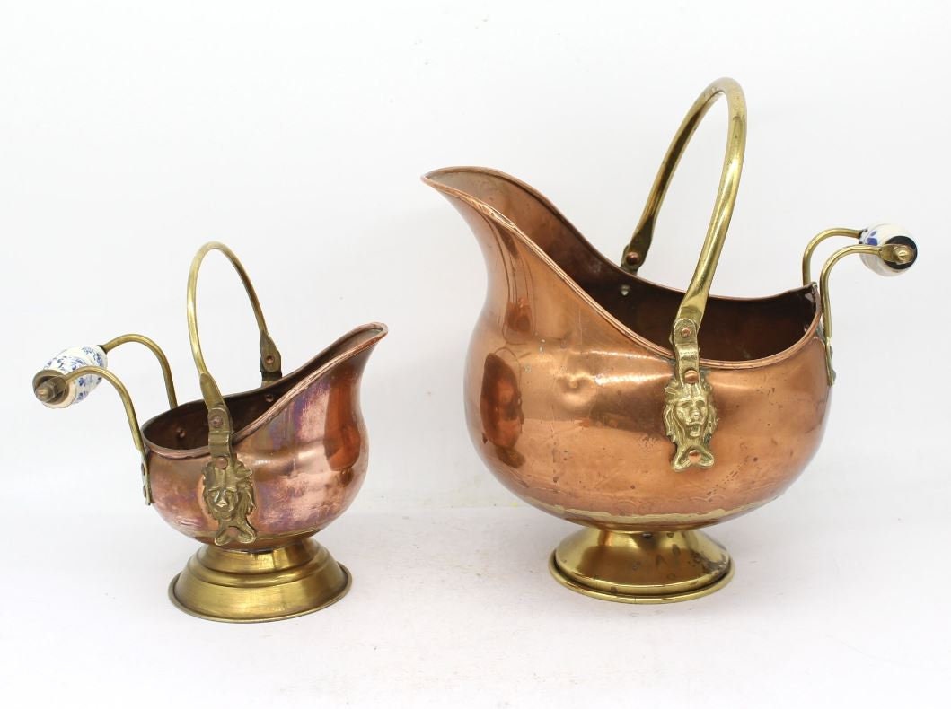 3x Copper Coal Scuttles, Home décor