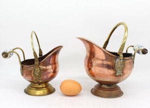 3x Copper Coal Scuttles, Home décor