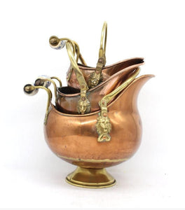 3x Copper Coal Scuttles, Home décor