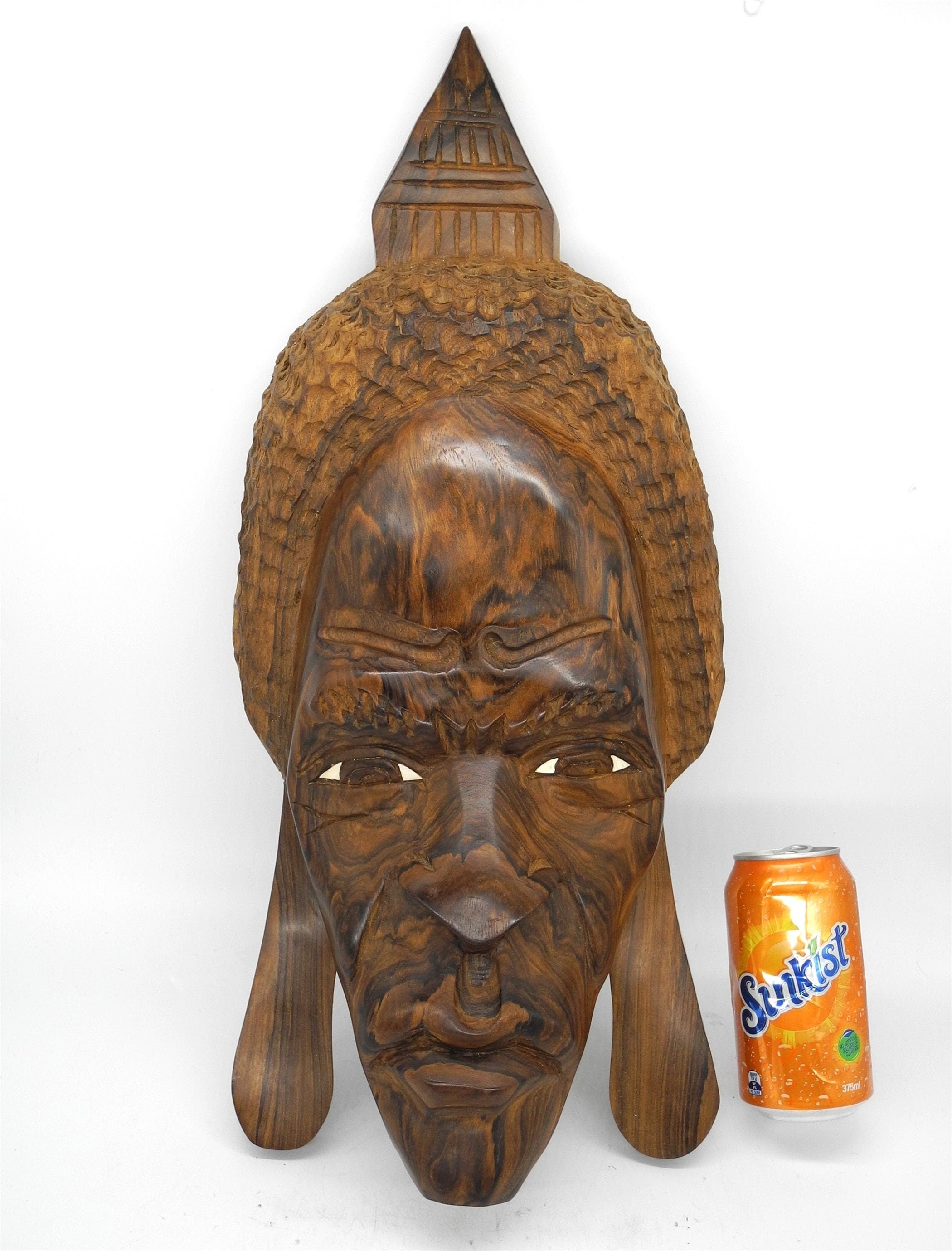 58cmH XXL Vtg Solid Wood Tribal mask, Made From Whole Whole Piece wood, Wall Decor