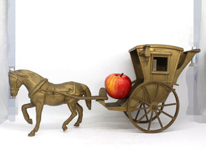 XL 60cmL 4.5kg Antique Solid Brass Horse Pulling Carriage,