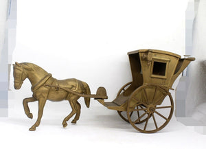 XL 60cmL 4.5kg Antique Solid Brass Horse Pulling Carriage,