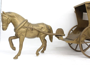 XL 60cmL 4.5kg Antique Solid Brass Horse Pulling Carriage,