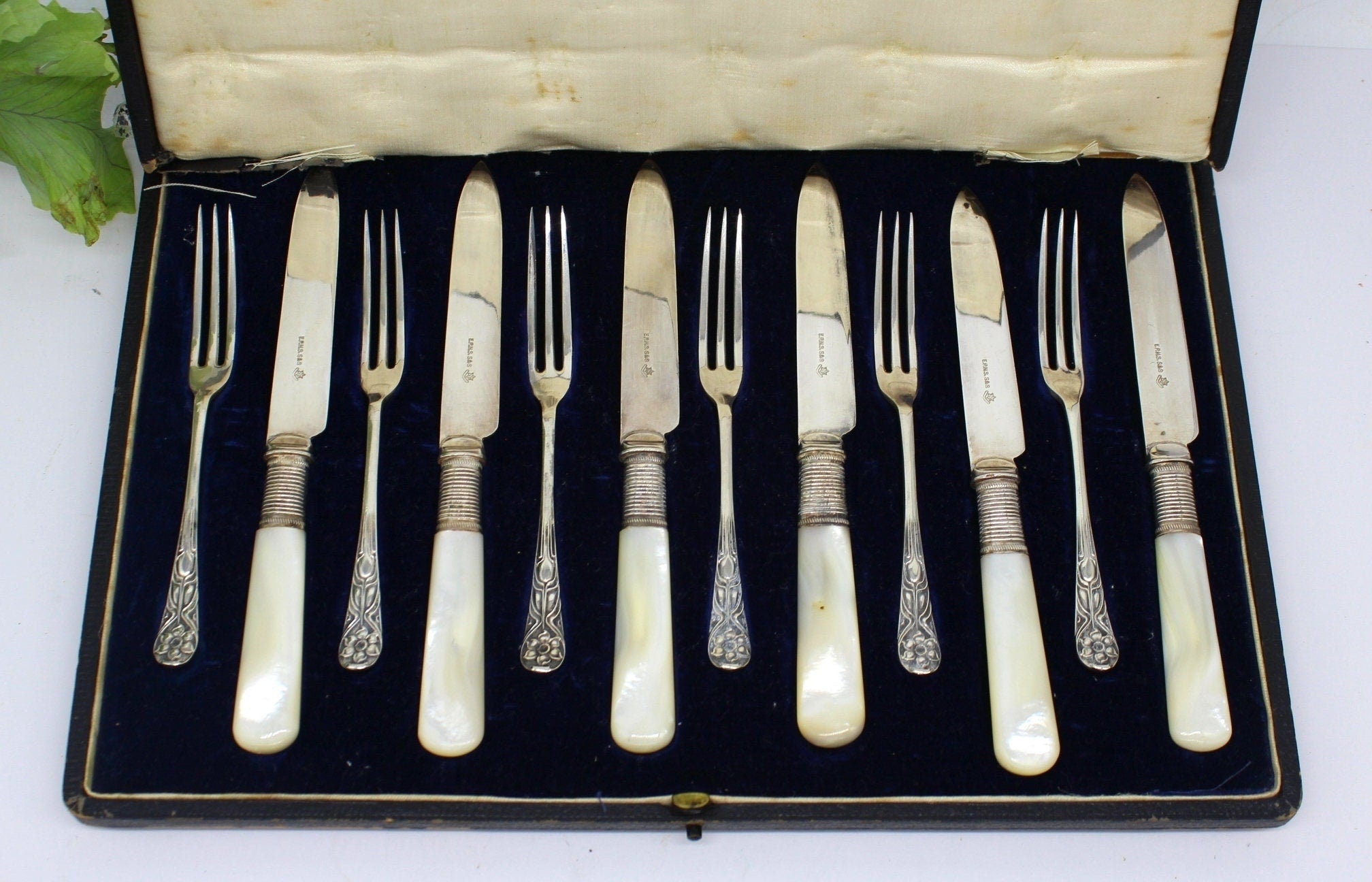 12P Australian Made S& S EPNS Mother Of Pearls Fork and Knife Set in Box,