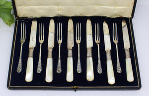 12P Australian Made S& S EPNS Mother Of Pearls Fork and Knife Set in Box,